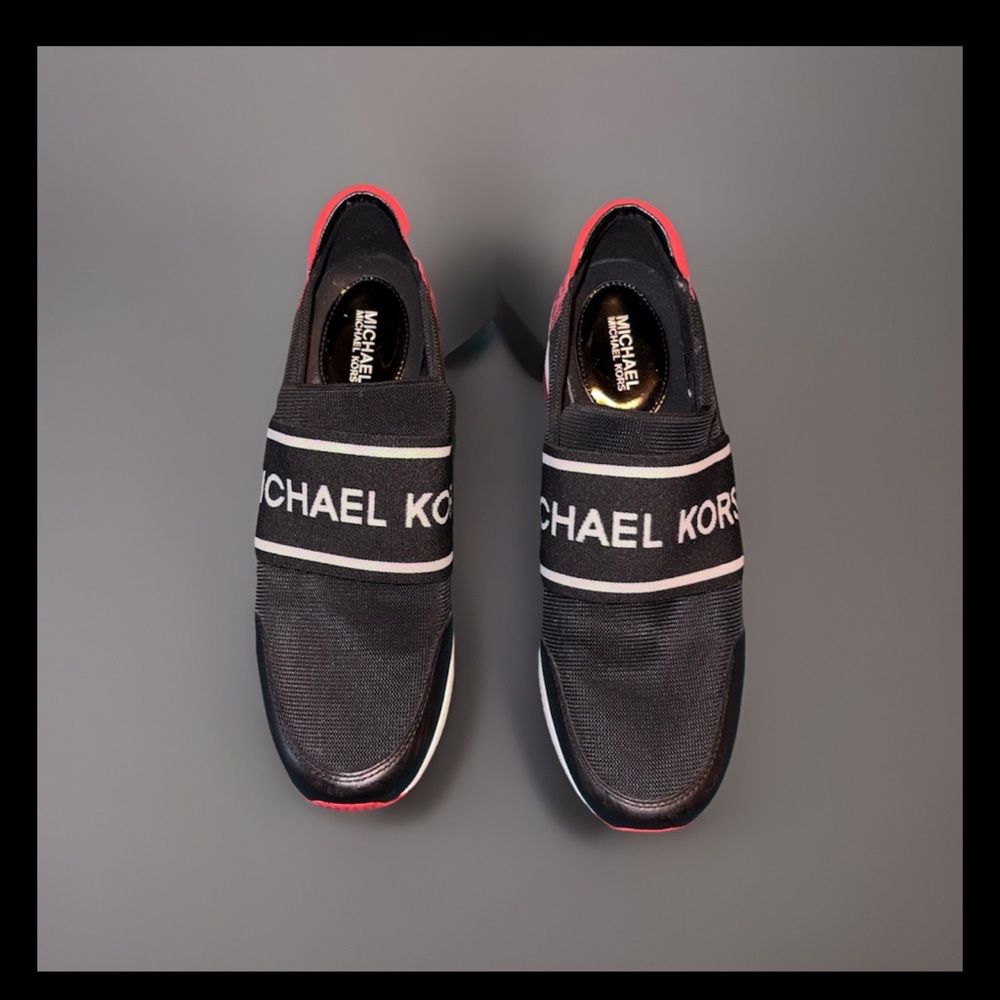 Michael Kors Women's Felix Trainer Sneakers Black Red Signature Logo 9.5